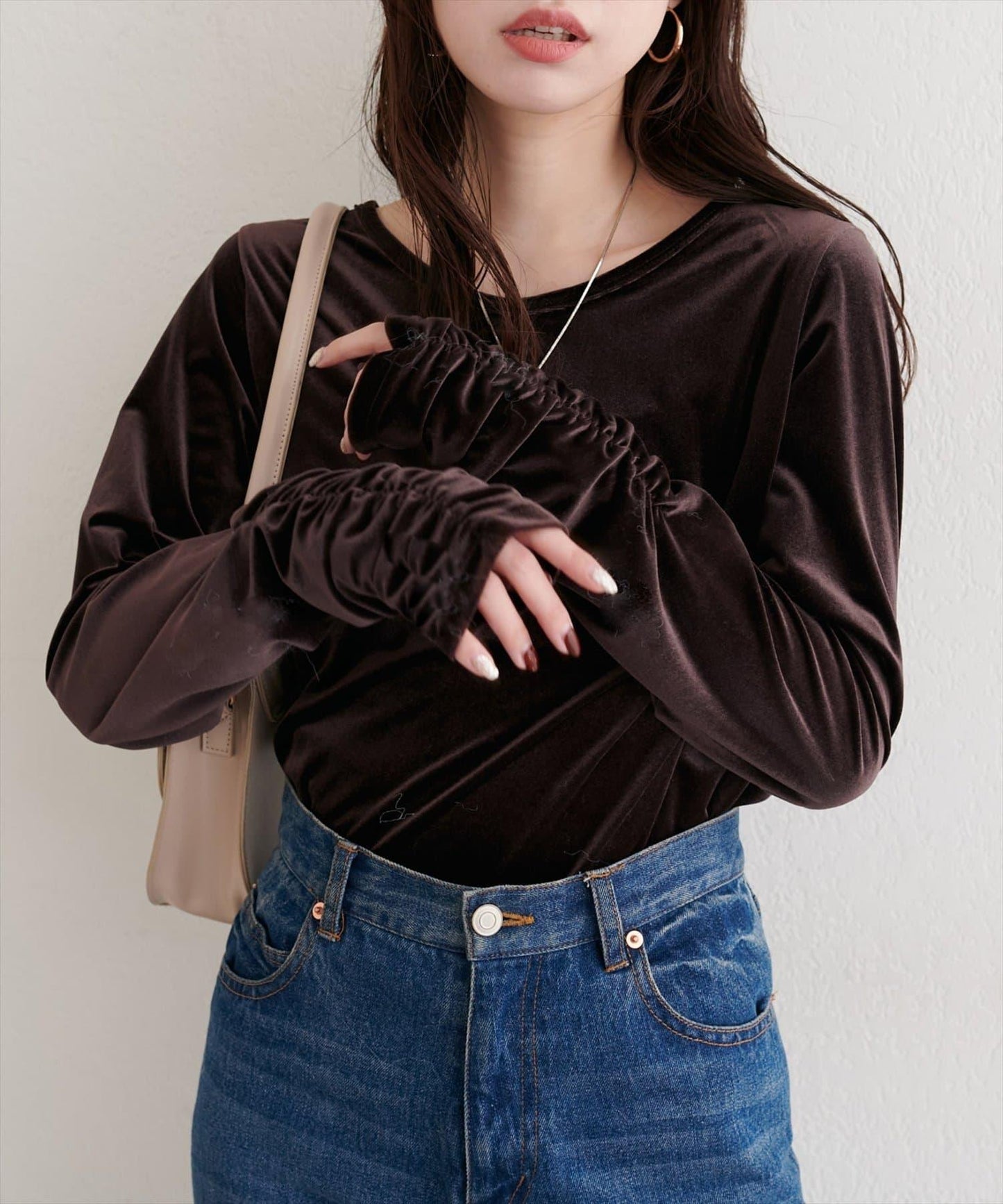 彈力天鵝絨長袖T恤