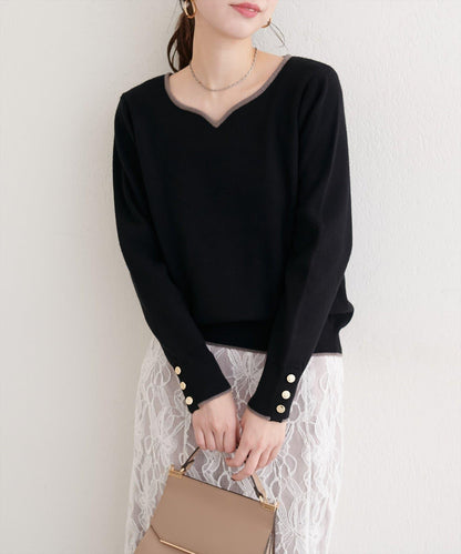 愛心領拼色針織套頭衫