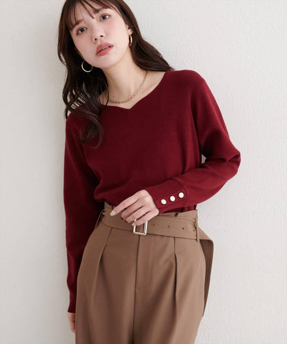 愛心領拼色針織套頭衫