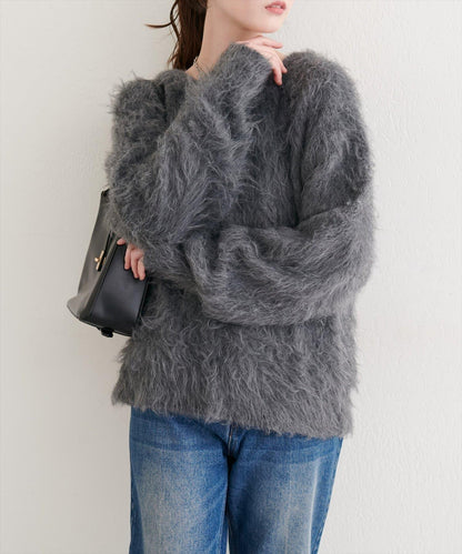 長款羽毛圓領針織套頭衫