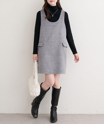 混色仿羊毛迷你揹帶裙