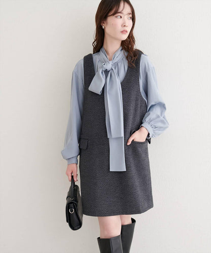 混色仿羊毛迷你揹帶裙