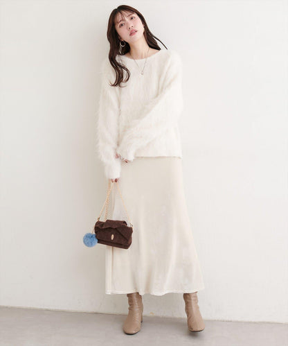 長款羽毛圓領針織套頭衫