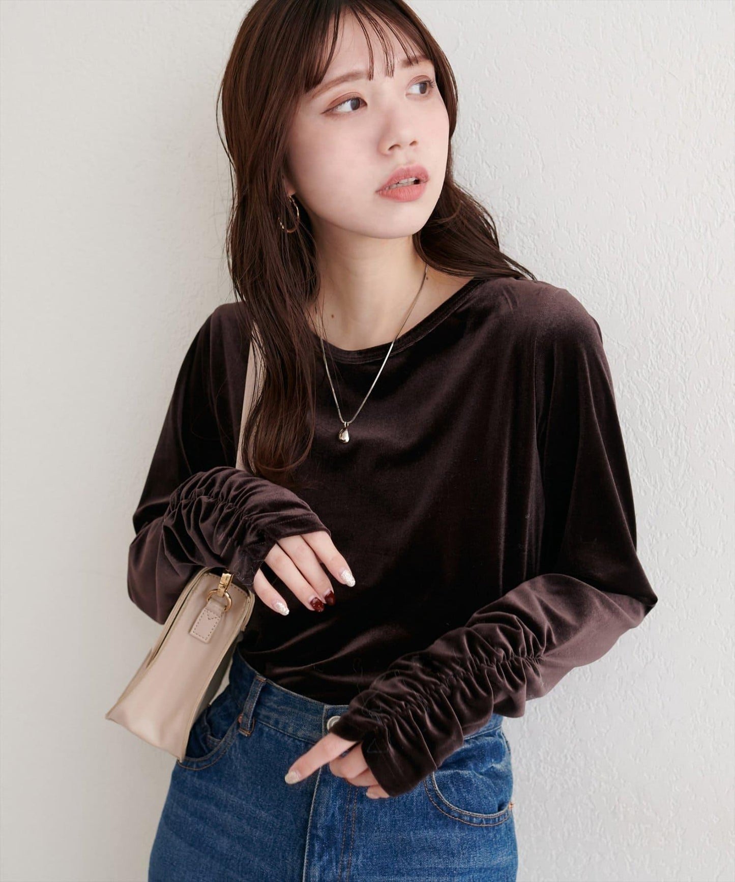 彈力天鵝絨長袖T恤