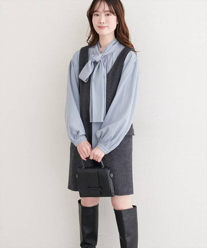 混色仿羊毛迷你揹帶裙