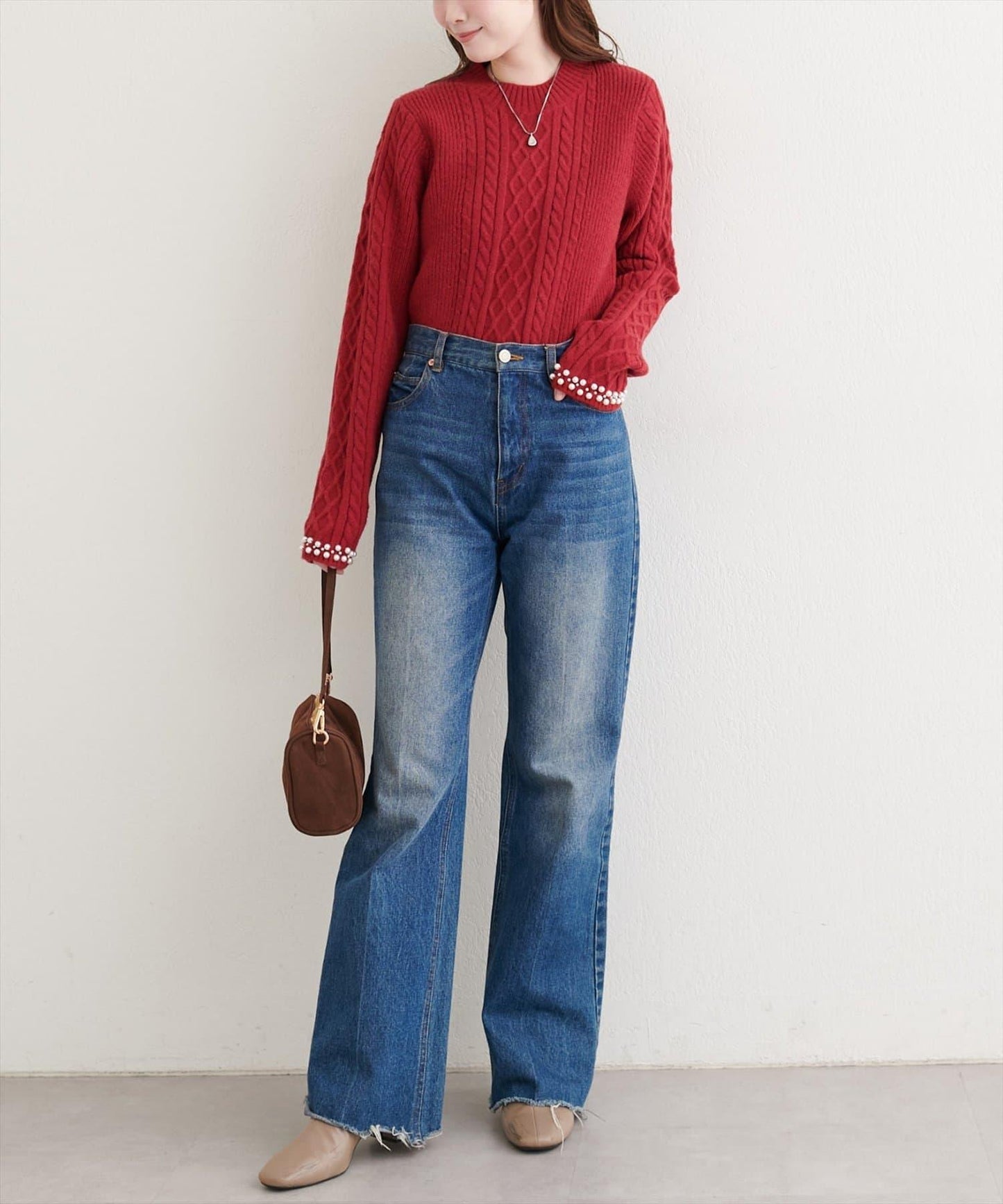 袖口珍珠柔軟針織衫