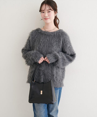 長款羽毛圓領針織套頭衫