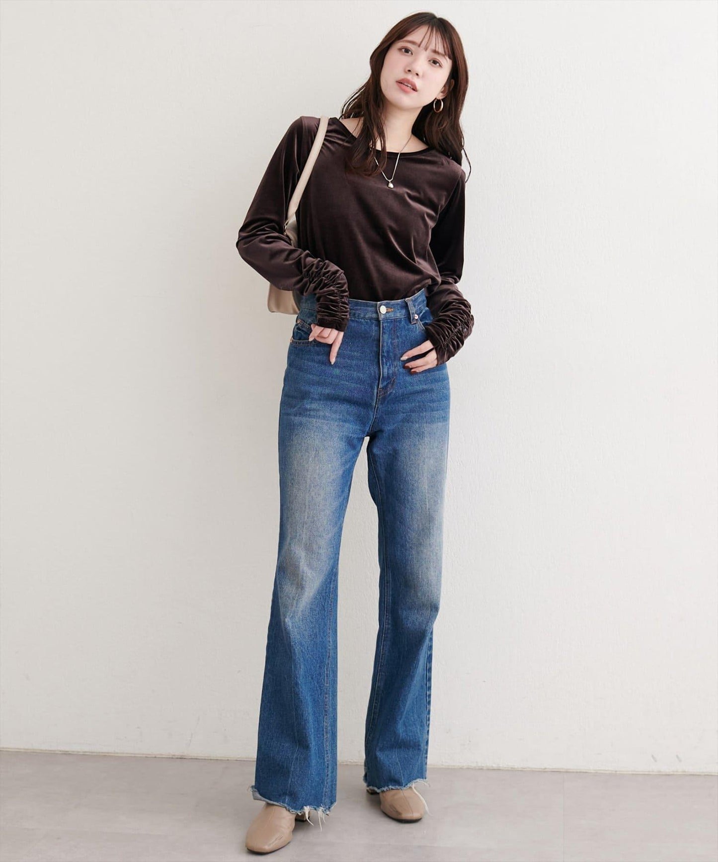 彈力天鵝絨長袖T恤