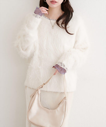 長款羽毛圓領針織套頭衫