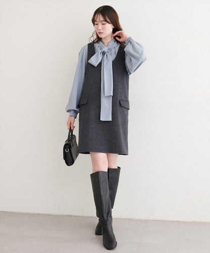 混色仿羊毛迷你揹帶裙