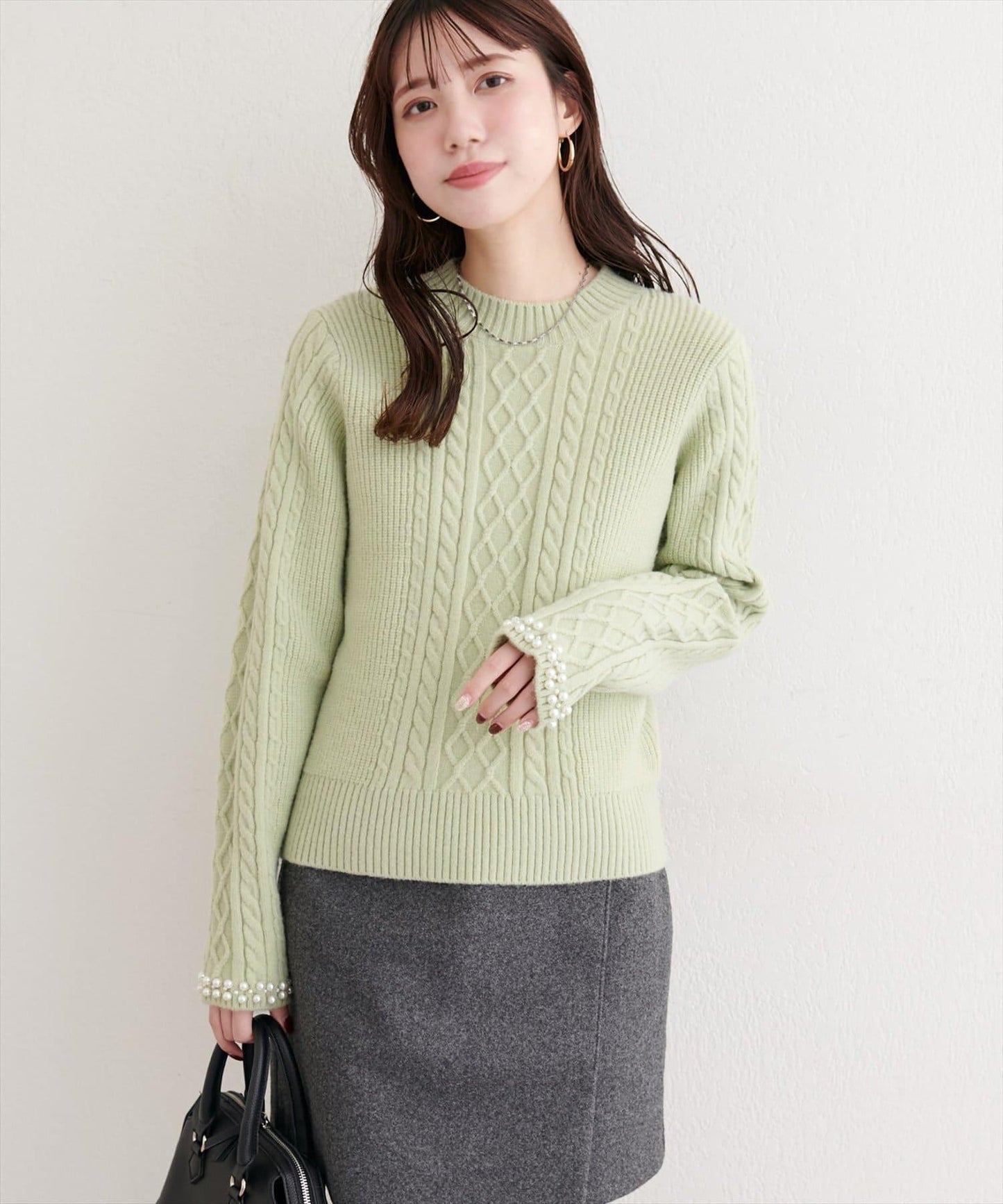 袖口珍珠柔軟針織衫