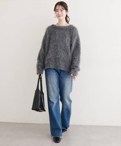 長款羽毛圓領針織套頭衫