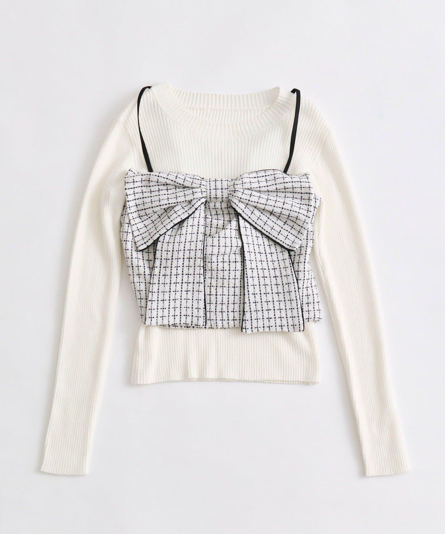 蝴蝶結吊帶背心與羅紋針織衫套裝