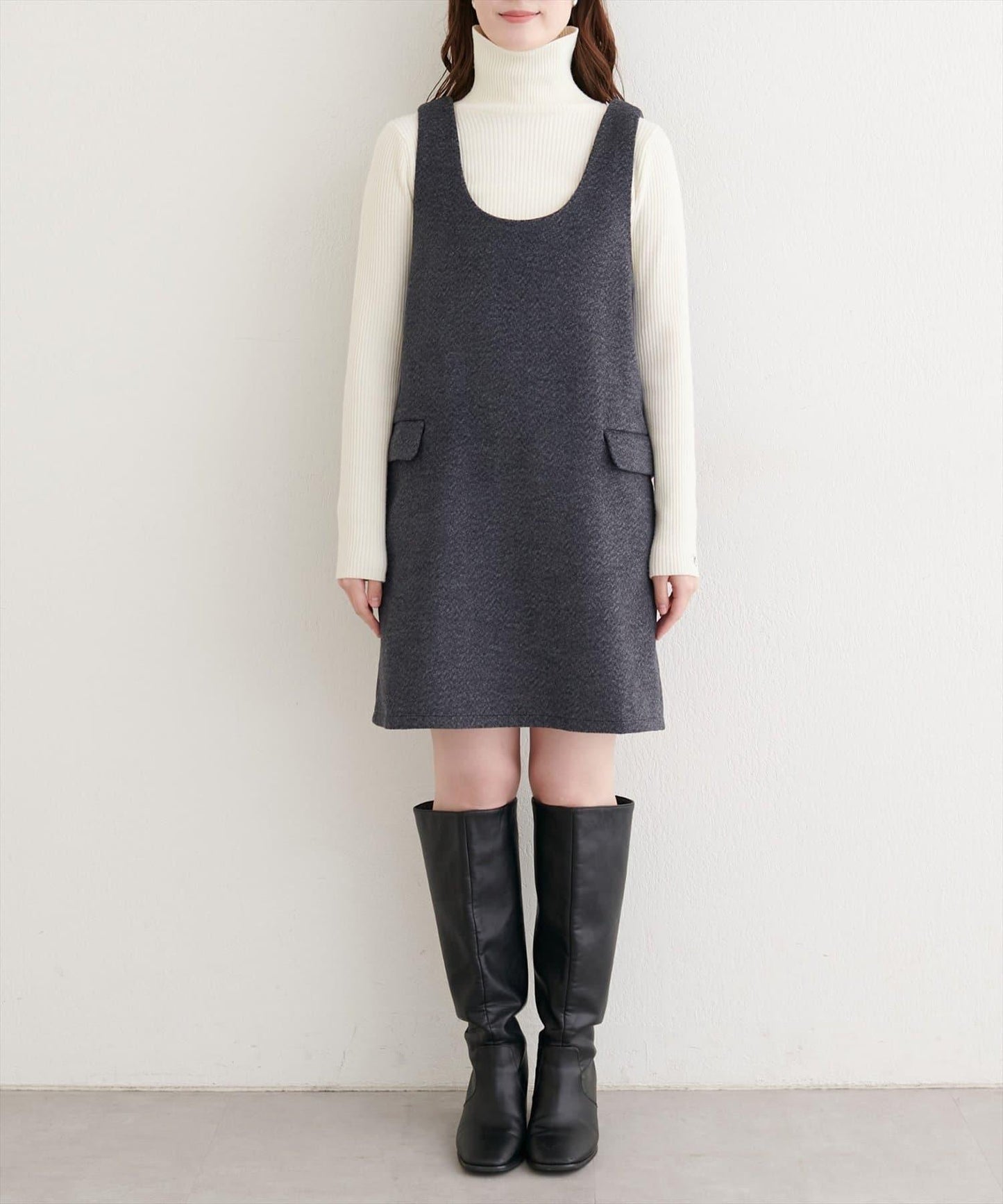 混色仿羊毛迷你揹帶裙