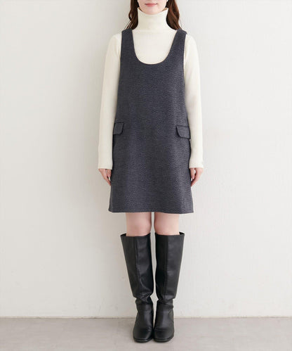 混色仿羊毛迷你揹帶裙