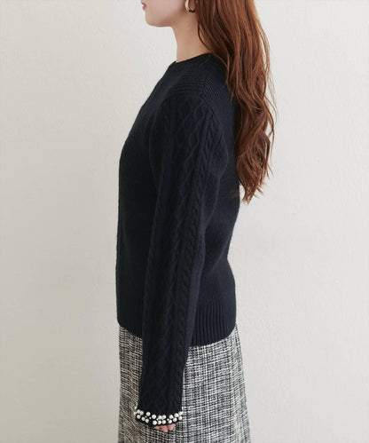 袖口珍珠柔軟針織衫