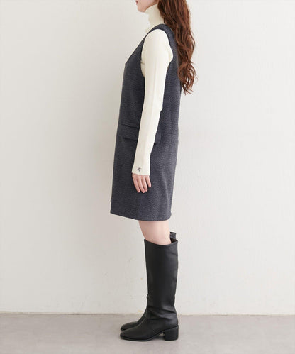 混色仿羊毛迷你揹帶裙