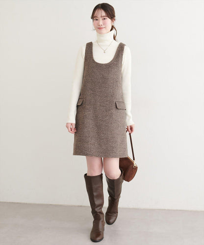 混色仿羊毛迷你揹帶裙