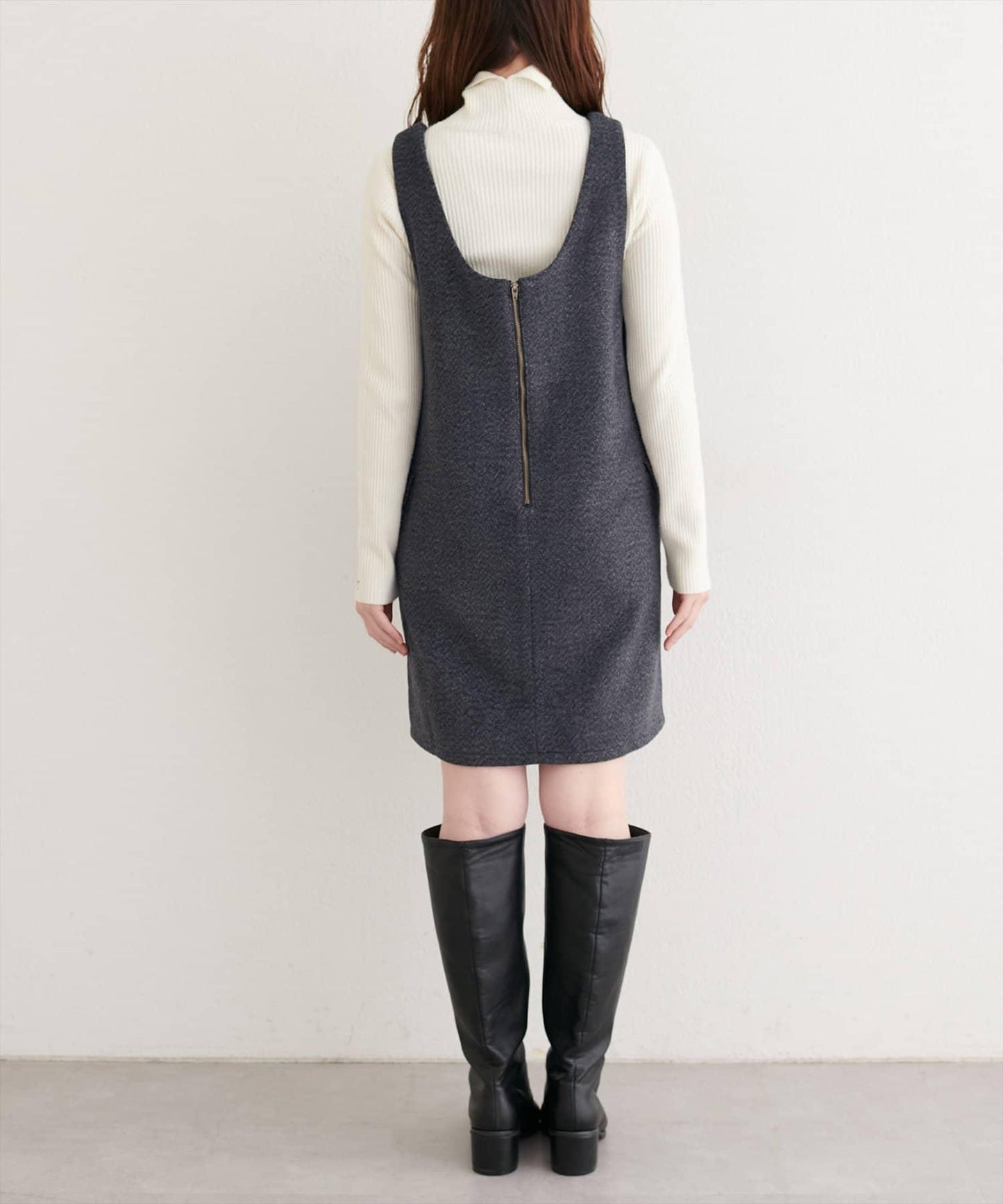 混色仿羊毛迷你揹帶裙