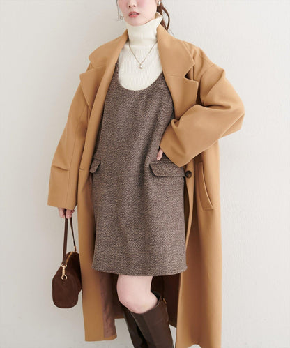 混色仿羊毛迷你揹帶裙