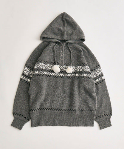 提花連帽針織衫