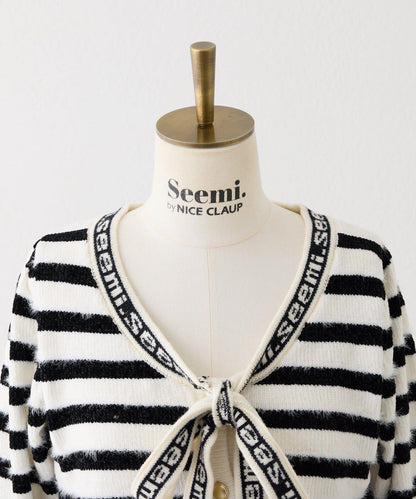 【Seemi.】毛絨翻領條紋開衫