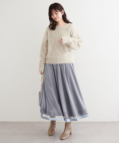 長款羽毛圓領針織套頭衫