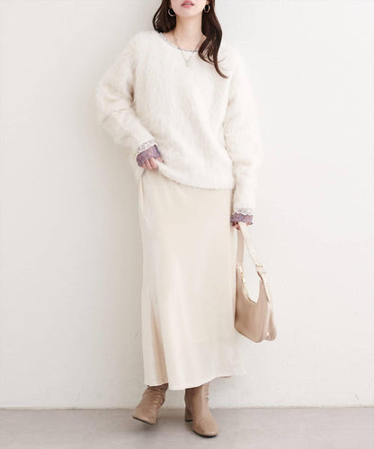 長款羽毛圓領針織套頭衫