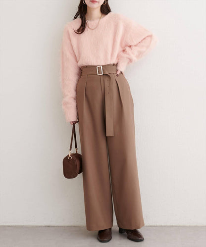 長款羽毛圓領針織套頭衫