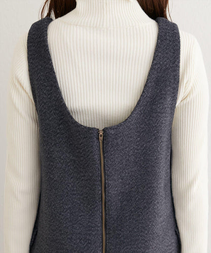 混色仿羊毛迷你揹帶裙