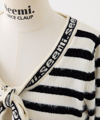 【Seemi.】毛絨翻領條紋開衫