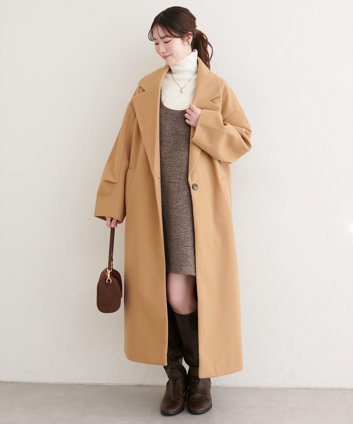 混色仿羊毛迷你揹帶裙