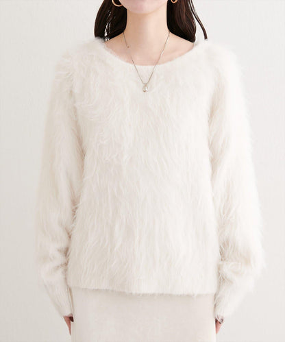 長款羽毛圓領針織套頭衫