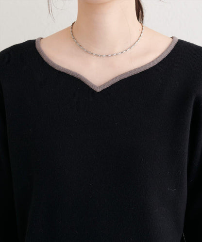 愛心領拼色針織套頭衫