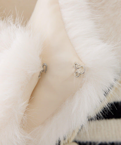 【Seemi.】毛絨翻領條紋開衫