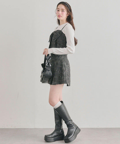 蝴蝶結吊帶背心與羅紋針織衫套裝