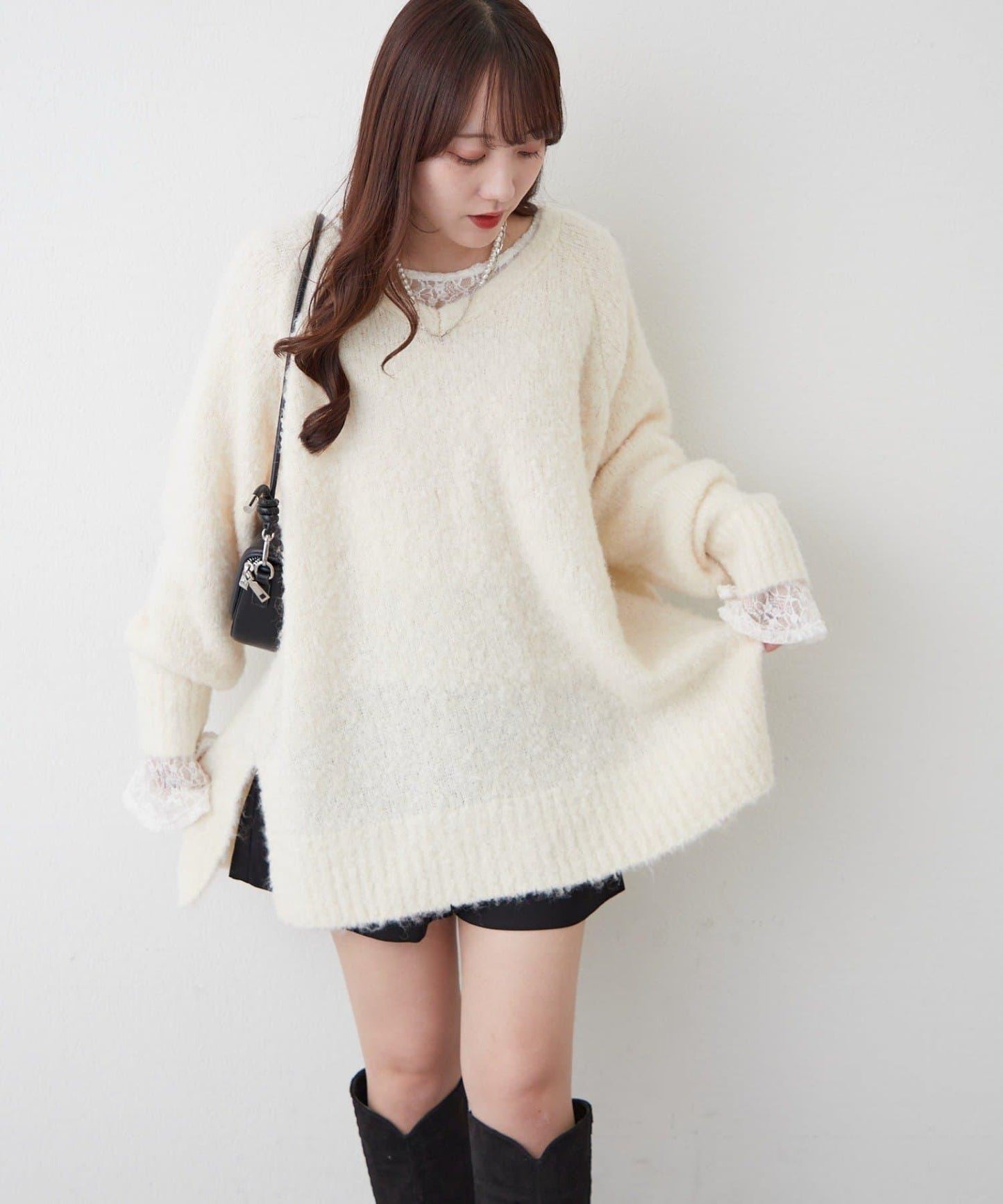 【nane】圈圈紗V領針織套頭衫