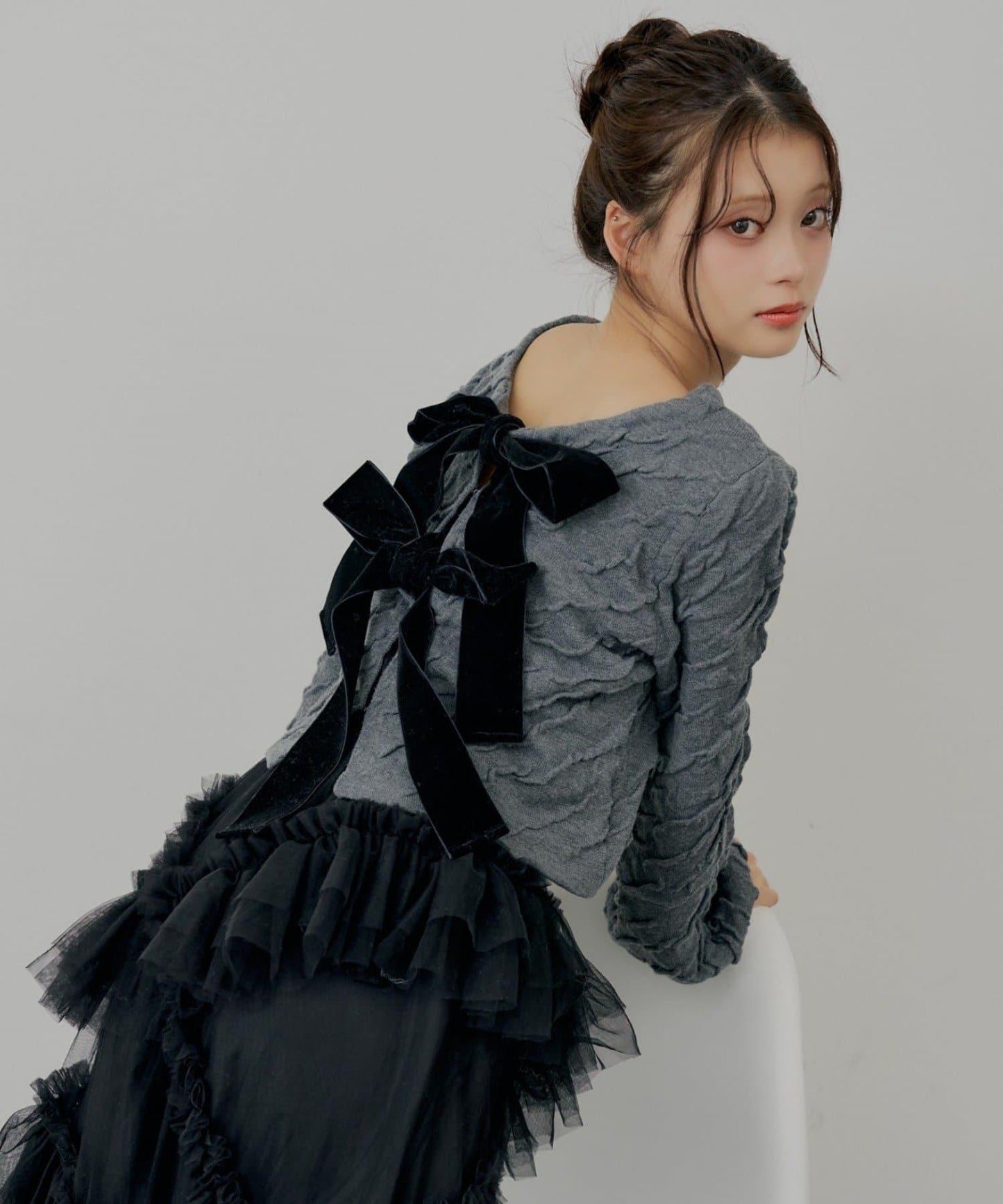 前後兩穿撞色前綁帶開衫