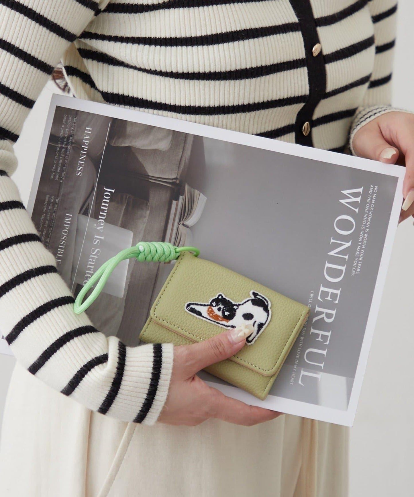 帶肩帶貓咪刺繡卡包