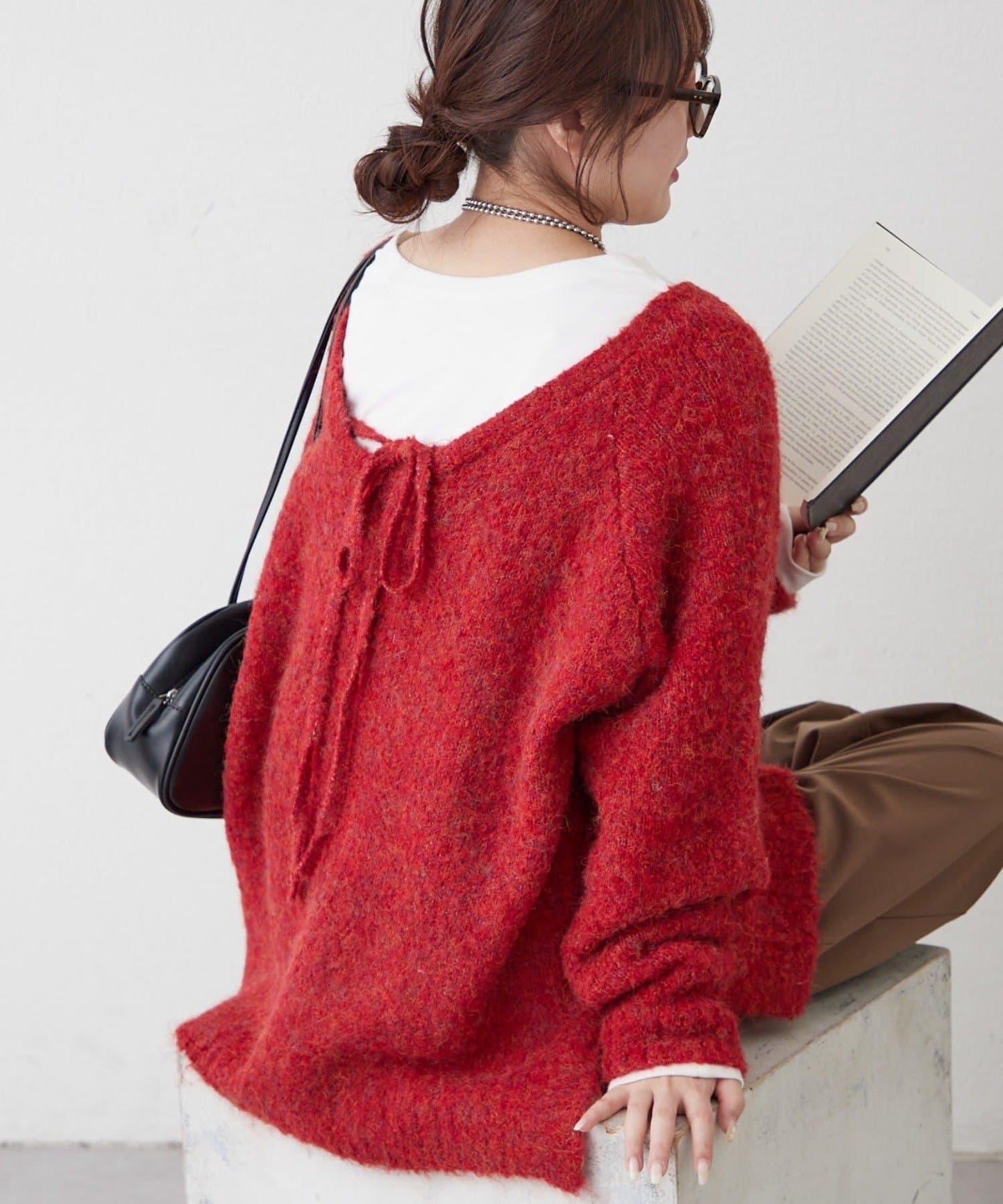 【nane】圈圈紗V領針織套頭衫