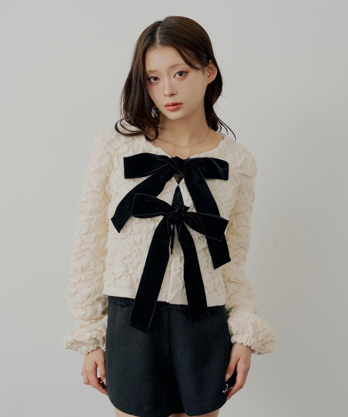 前後兩穿撞色前綁帶開衫