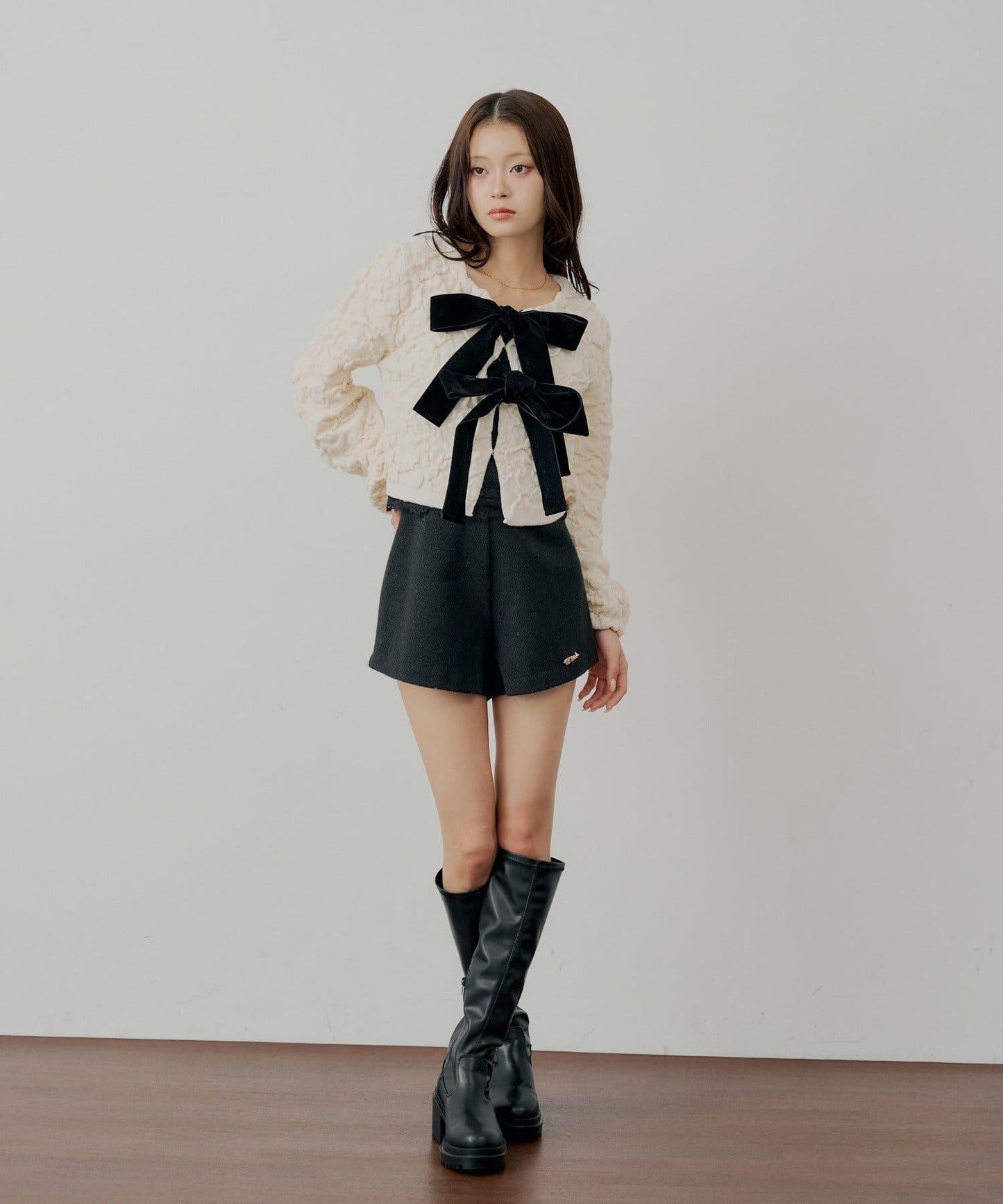 前後兩穿撞色前綁帶開衫