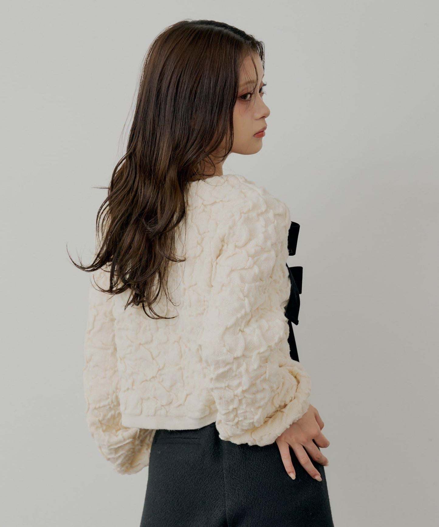 前後兩穿撞色前綁帶開衫