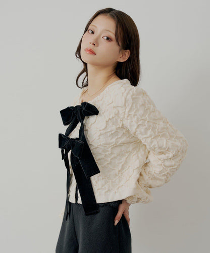 前後兩穿撞色前綁帶開衫