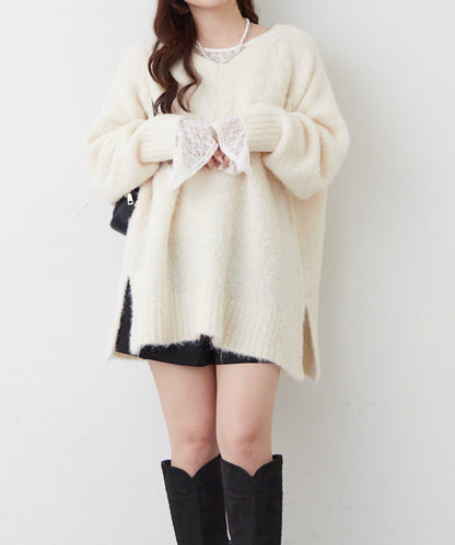 【nane】圈圈紗V領針織套頭衫