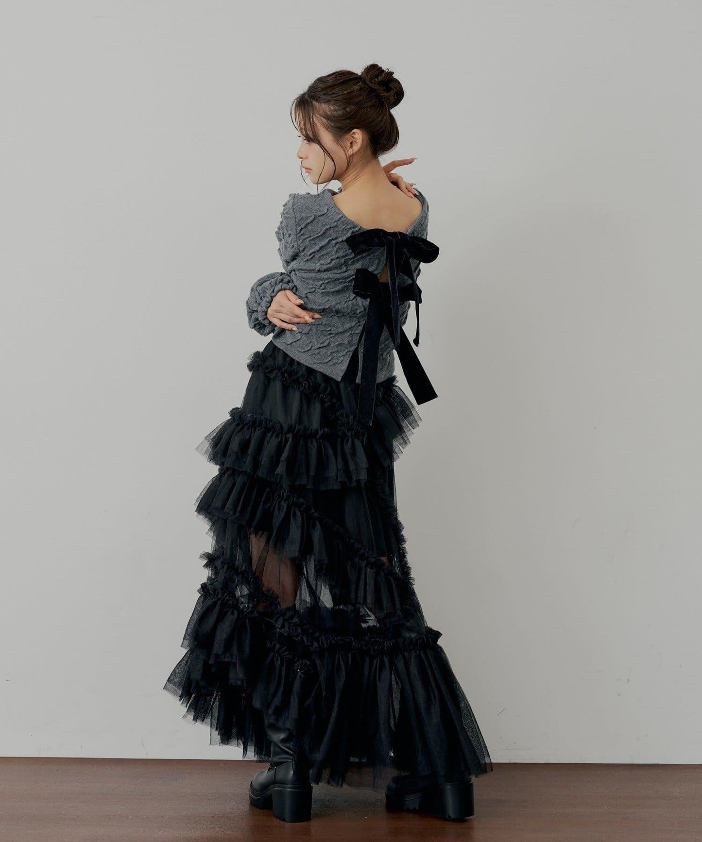 前後兩穿撞色前綁帶開衫