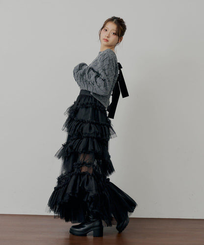 前後兩穿撞色前綁帶開衫