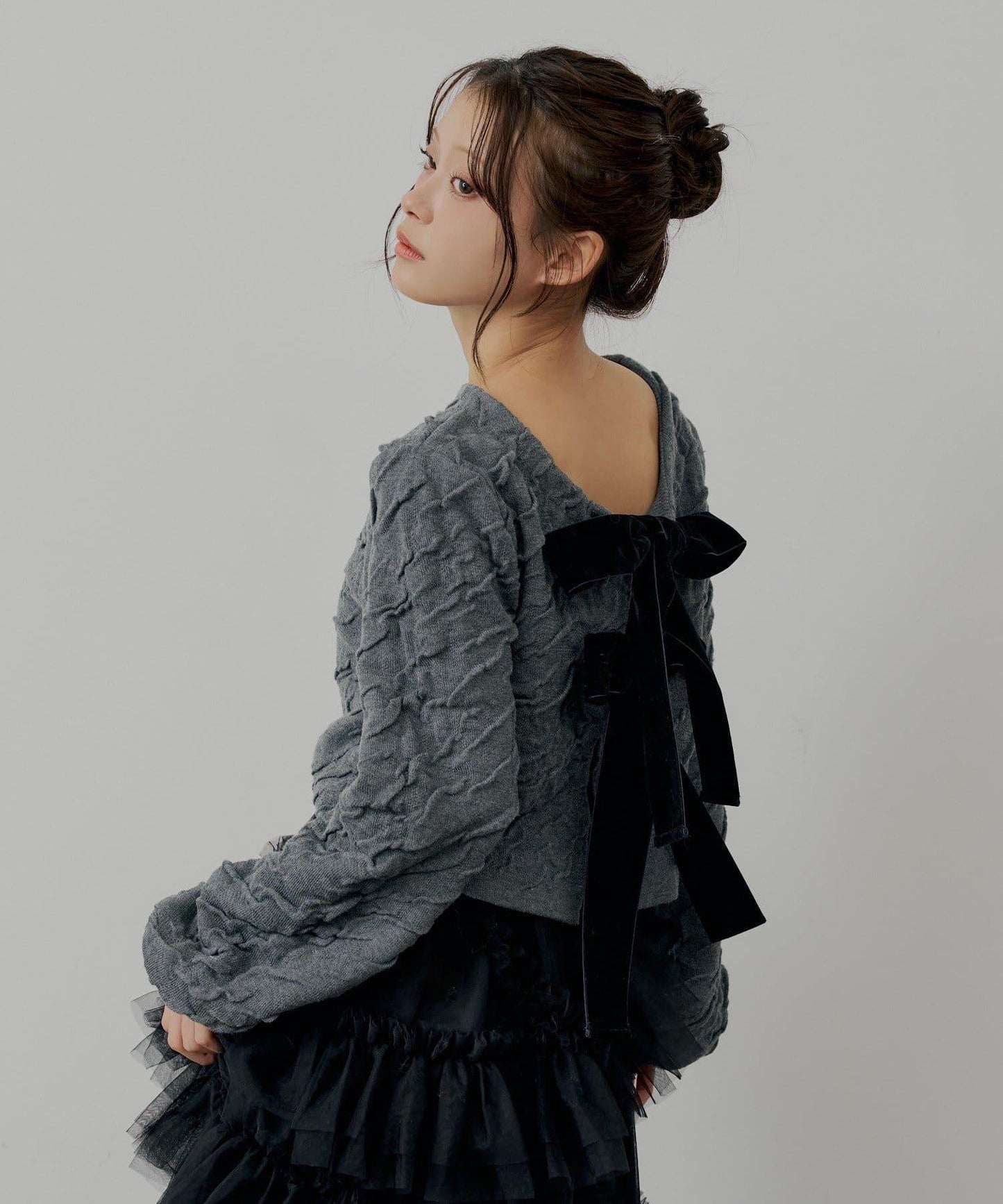 前後兩穿撞色前綁帶開衫