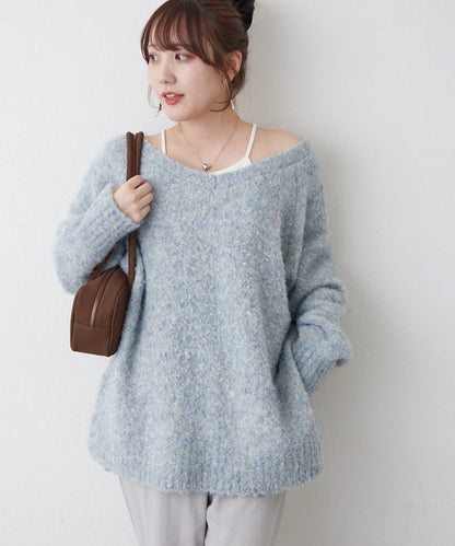 【nane】圈圈紗V領針織套頭衫