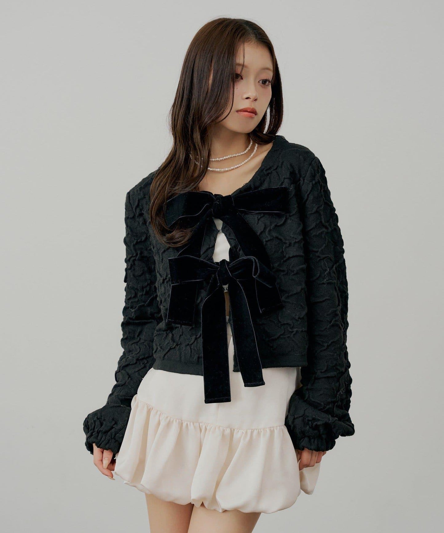 前後兩穿撞色前綁帶開衫